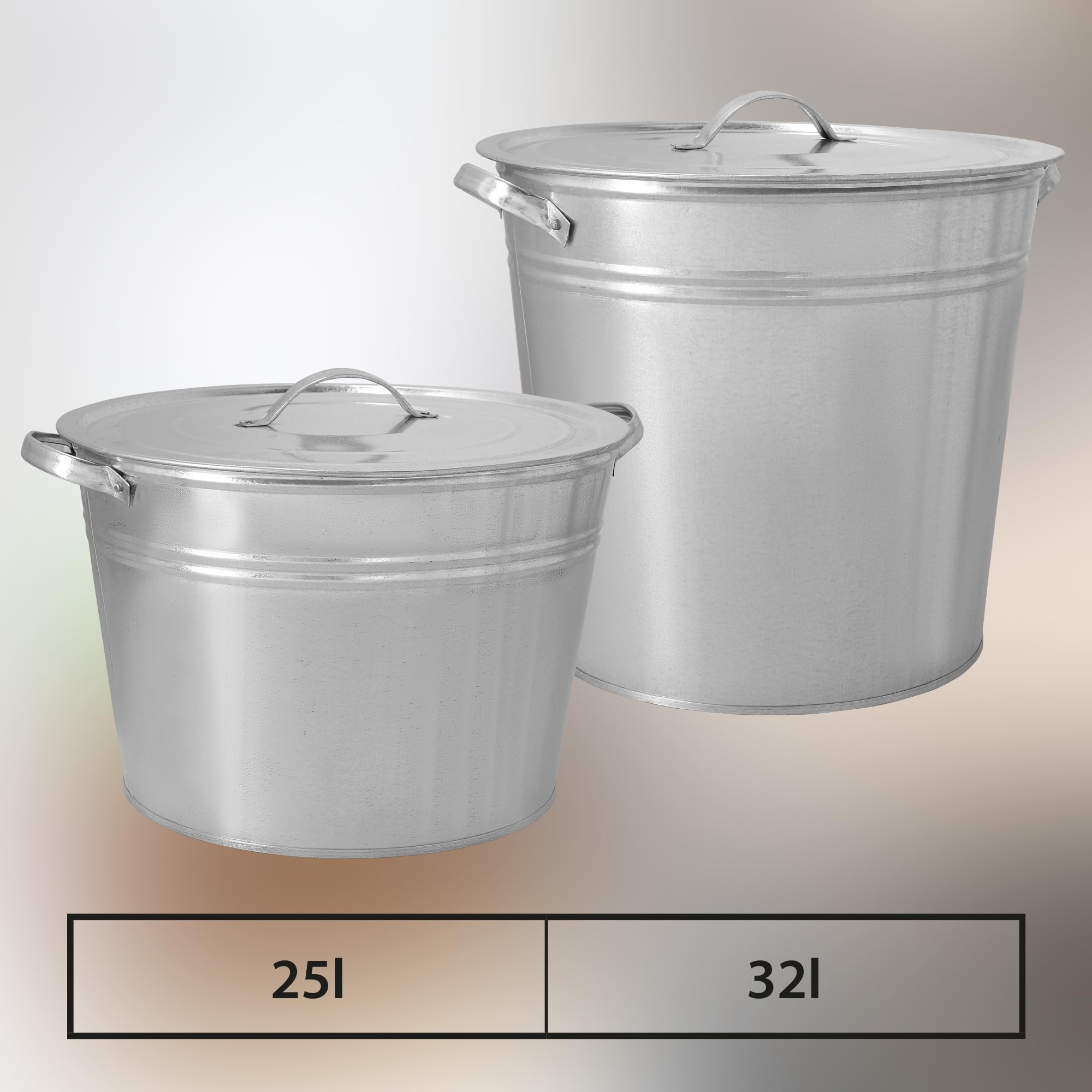 KOTARBAU® Olla Grande 25 L, con Tapa y Fondo Perforado, Acero Galvanizado