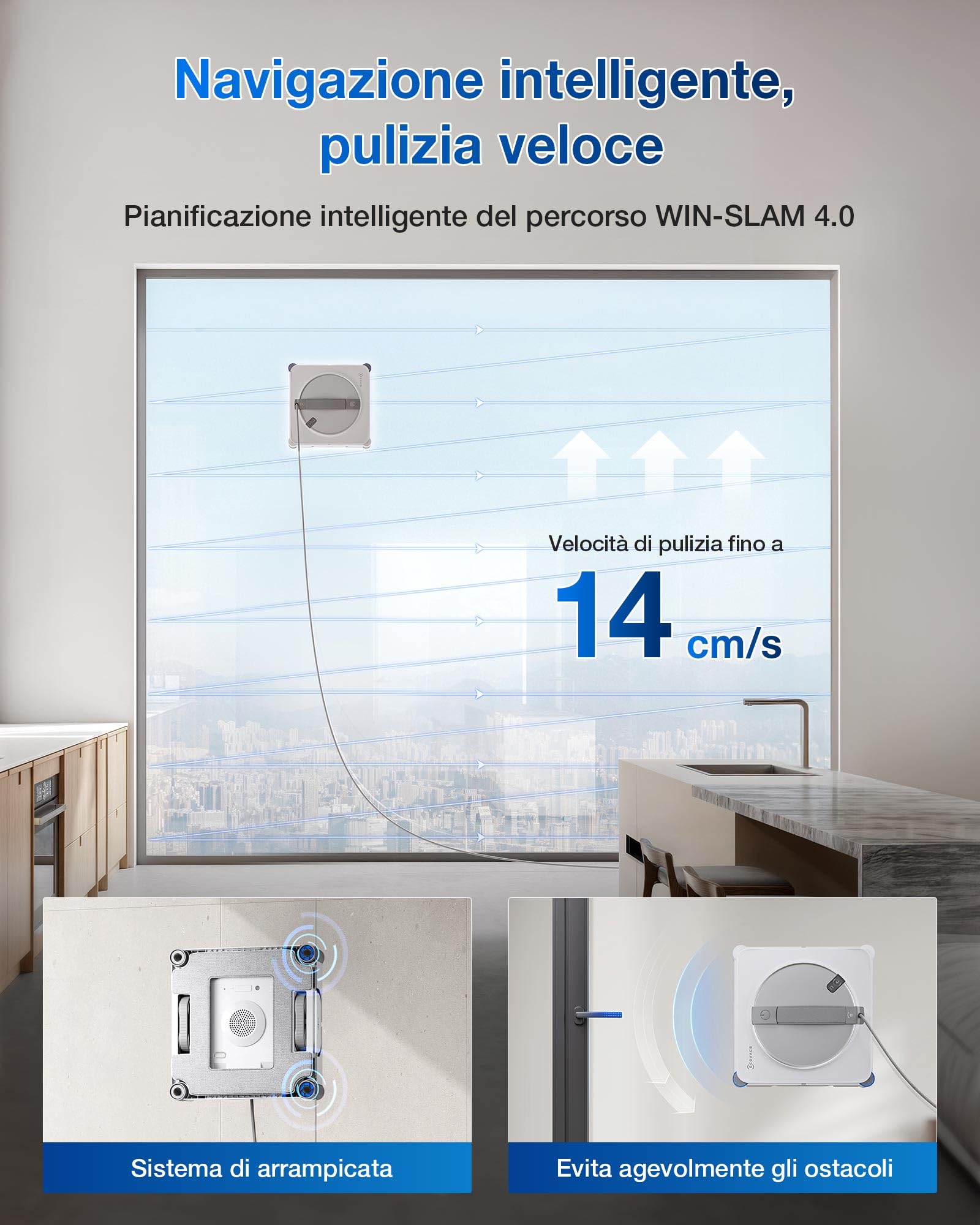 ECOVACS WINBOT W2S Robot Lavavetri, Intelligente da Bordo a Bordo con Tecnologia TruEdge™, Spruzzo d'Acqua a 3 Ugelli, Sistema di Protezione a 10 Livelli, Pianificazione del Percorso WIN-SLAM 4.0