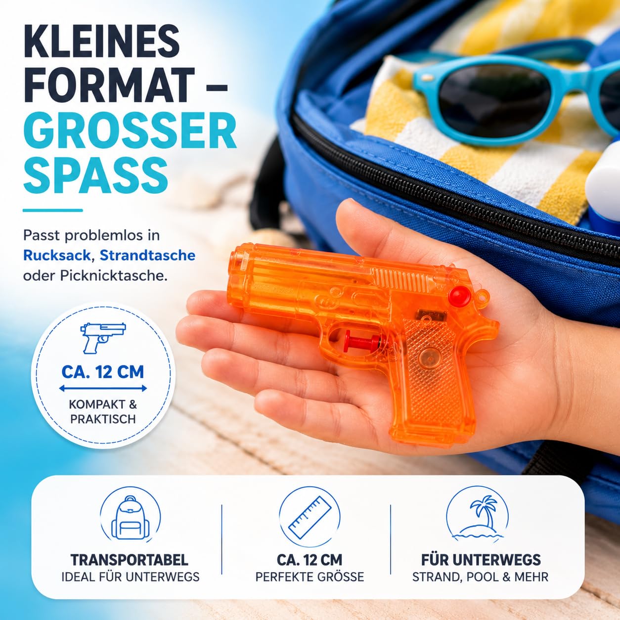 Lot de 3 pistolets à eau de 12 cm pour enfants et adultes - Avec grande portée - Pistolet à eau petit mini pour enfants