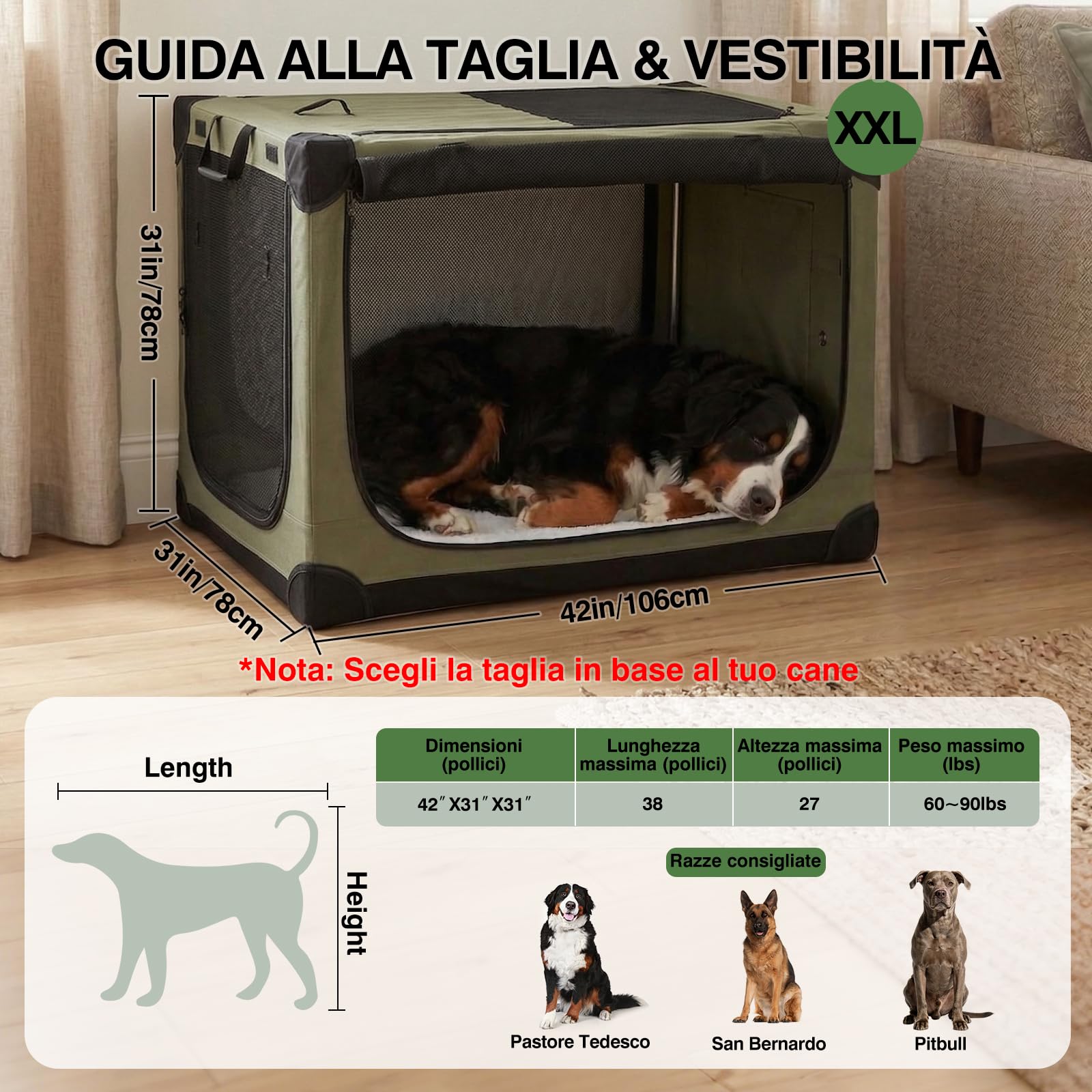 derimkcoa Jaula de viaje plegable para perros de 106 x 78 x 78 cm, jaula de viaje portátil y suave de instalación rápida para perros grandes de hasta 36 kg, caja de viaje plegable de 4 puertas con