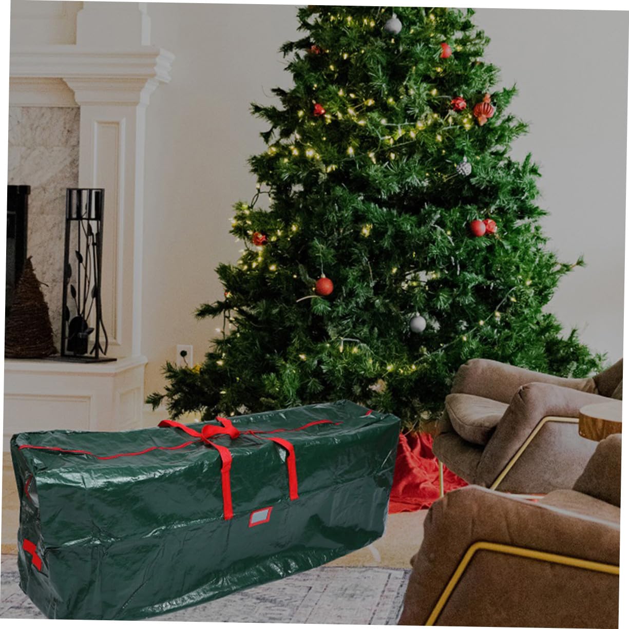 Bolsa para Árbol de Navidad Grande con Asas Resistente al Agua y Polvo Organizador de Almacenamiento de No Tejida para Guardar Árboles y Decoraciones Navideñas