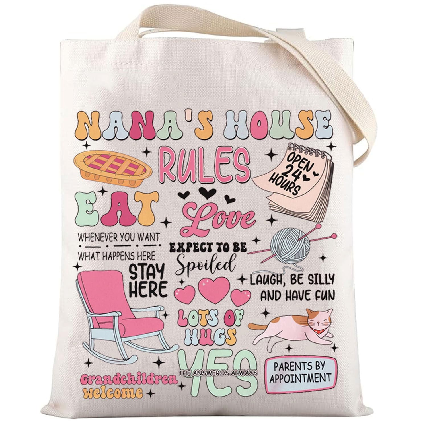 LEVLO Funny Nana Canvas Tote Bag Nanny Gift Nana House Shoulder Bag Grandmother Merchandise, Nana House Tote, M