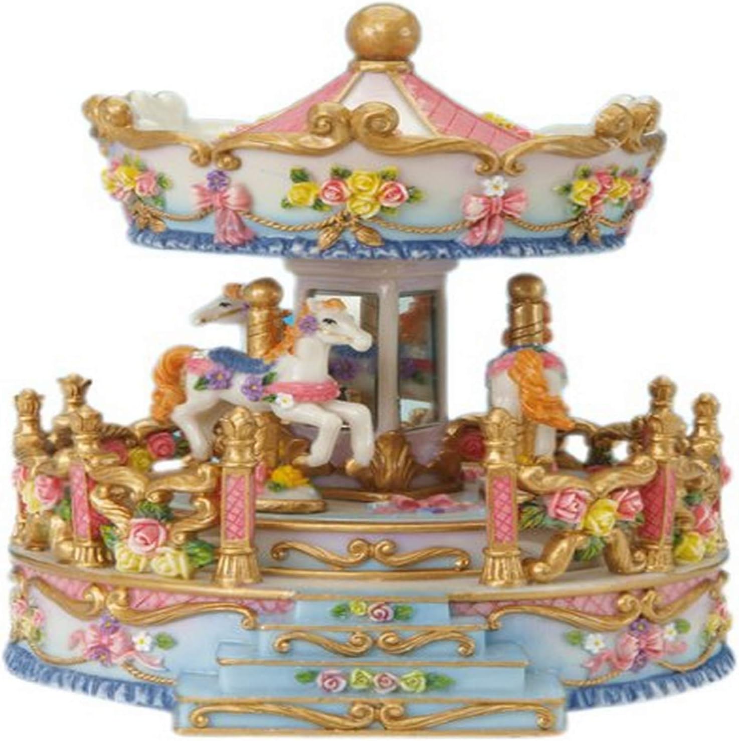 Musicbox World 14150 Blue Carousel with Porch Playing Unchained Melody