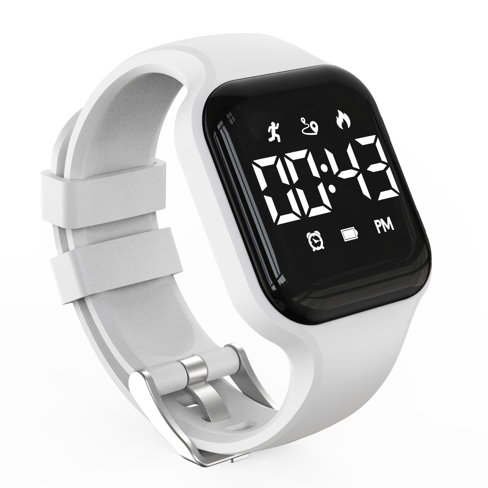 Focwony LED Digital Pedometer Watch for Kids Ages 6-16, White