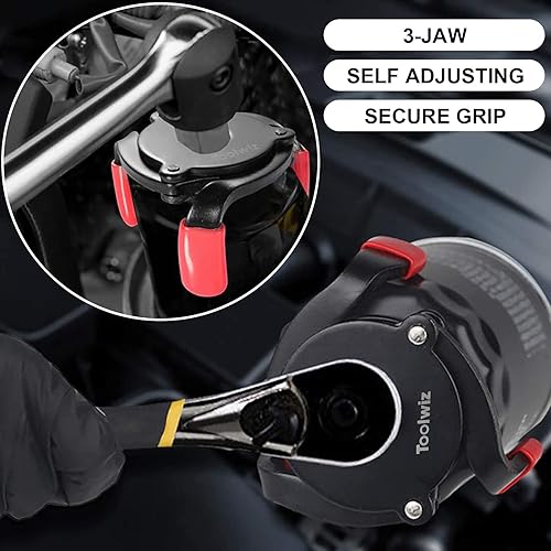 Miniatura 2 de Toolwiz Llave de filtro de aceite universal de 3 mandíbulas, herramienta de eliminación de filtro de aceite ajustable, herramienta de cambio