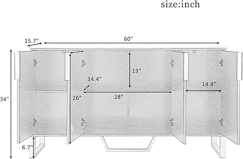 Miniatura 2 de P PURLOVE Aparador moderno, aparador de estilo simple y lujoso con patas y asas de metal dorado, tablero de partículas y gabinete de tablero de MDF