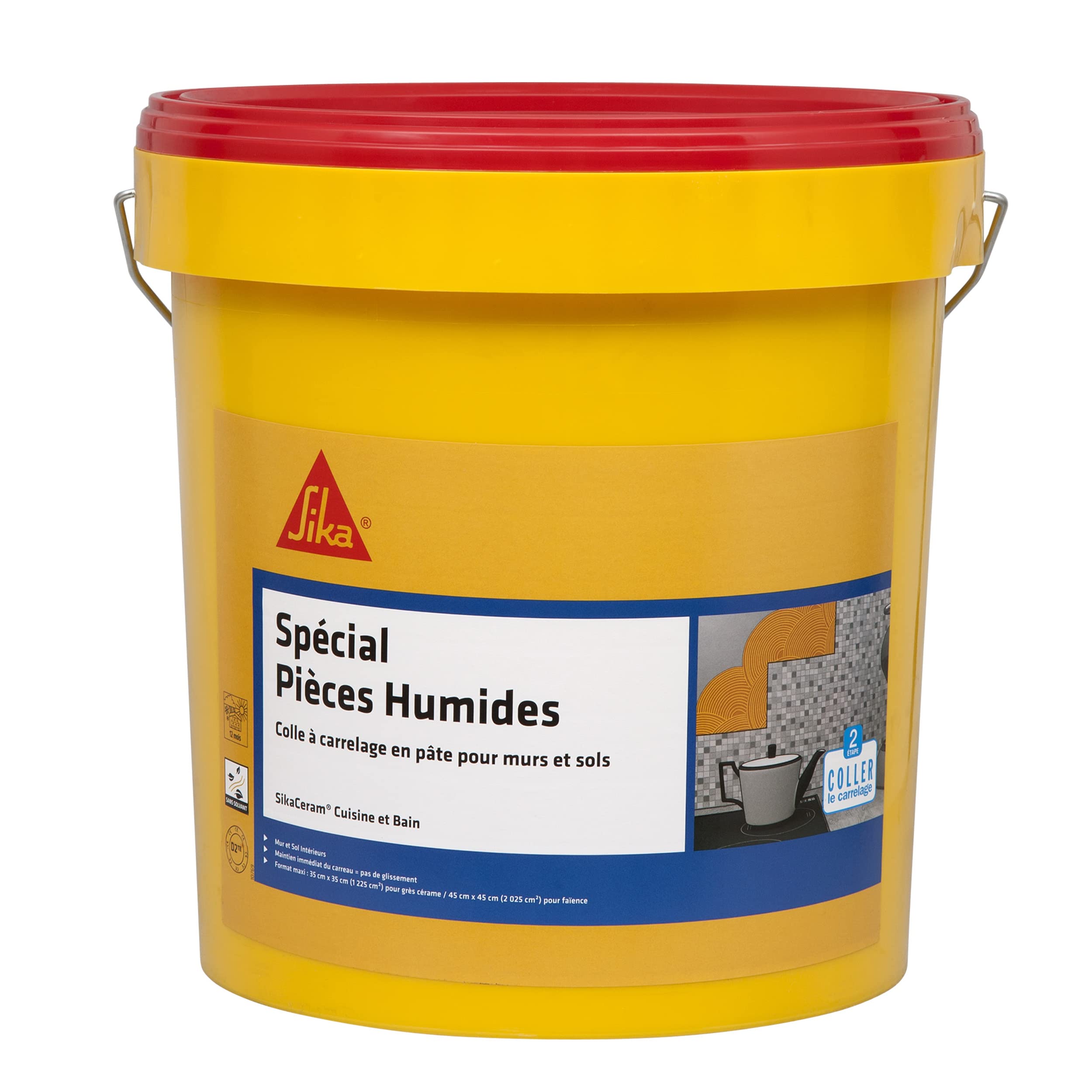 SIKA - Colle à carrelage en pâte - Murs et Sols Intérieur - (D2-ET) - SikaCeram Cuisine et Bain Spécial Pièces Humides Blanc - Maintien Immédiat - 25kg