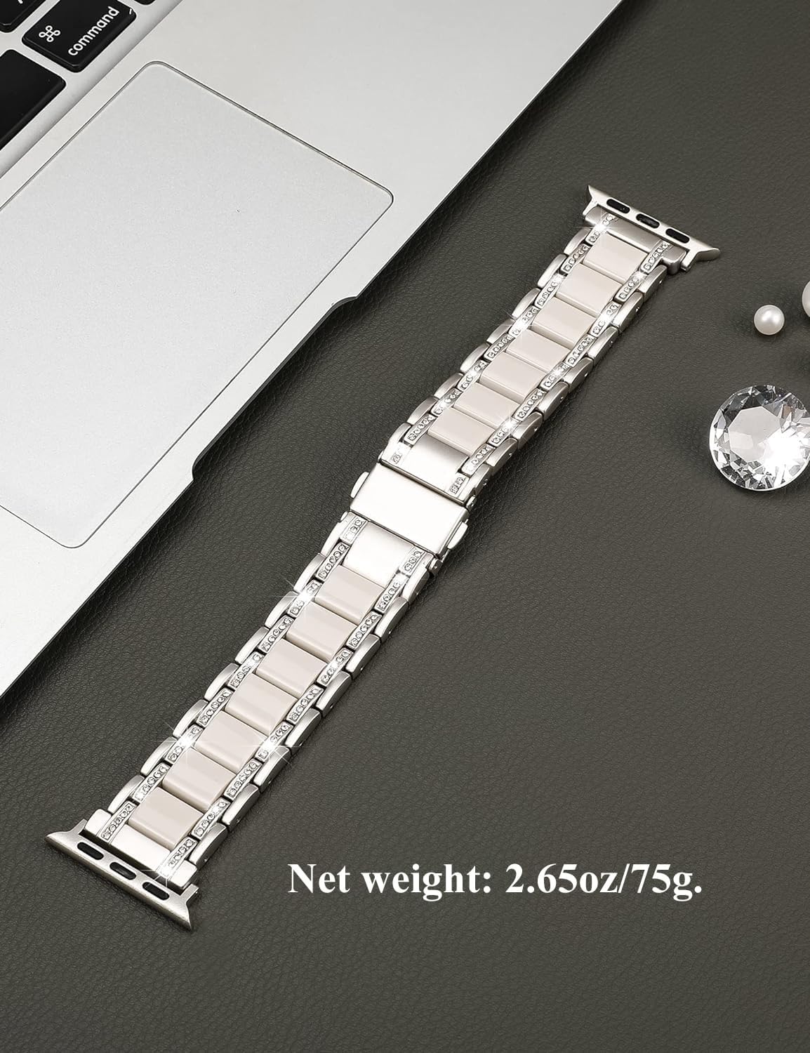 Moolia Metal Band Compatible with Apple Watch Band 38/40/41/42mm Women Rhinestones Resin Wristband Bling Diamond Bracelet for iWatch Series 11 10 9 8 7 6 5 4 3 2 1, Starlight - Image 3