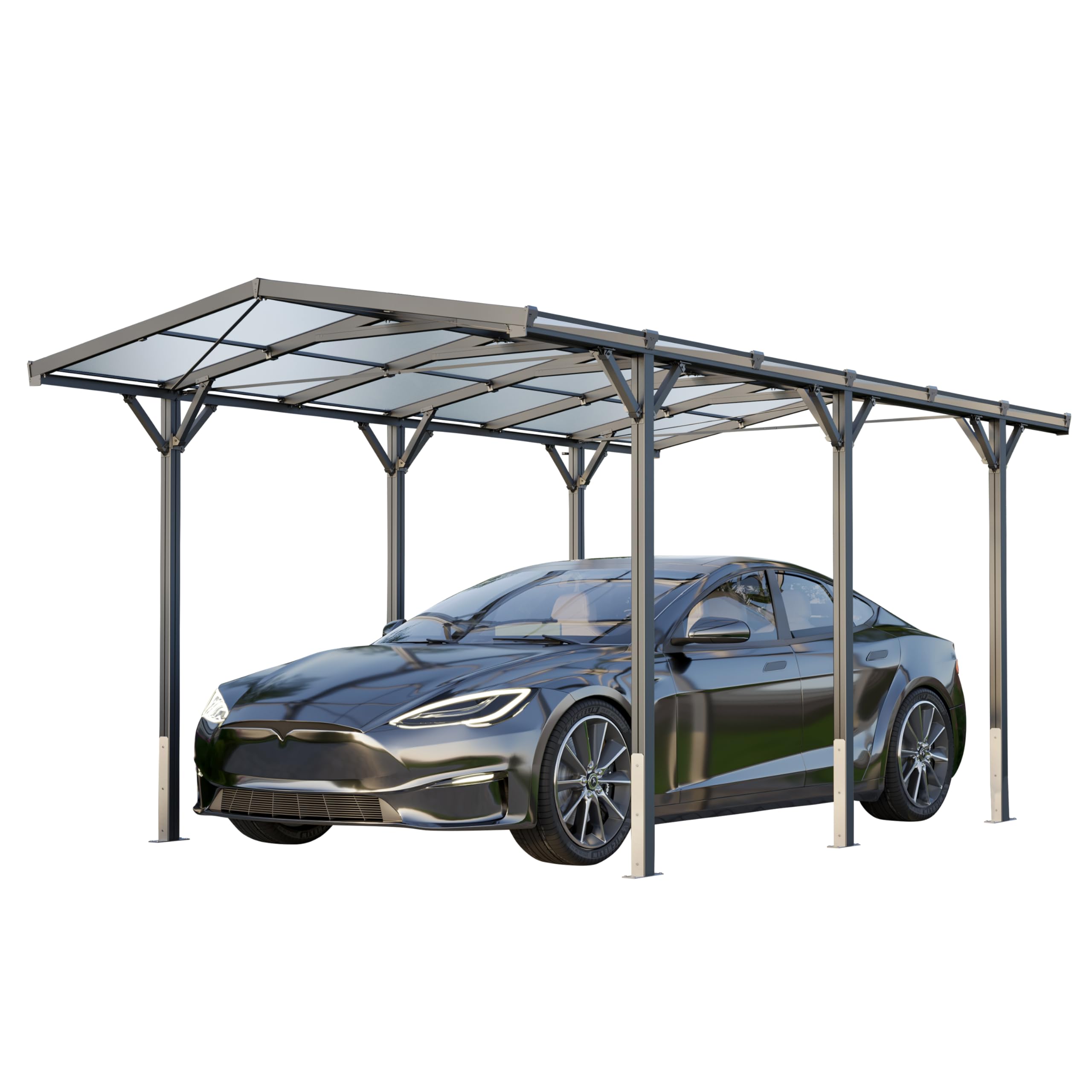 GFP Carport 2,85x5,05m Abri Voiture en Aluminium Anthracite Abri Individuel Voiture