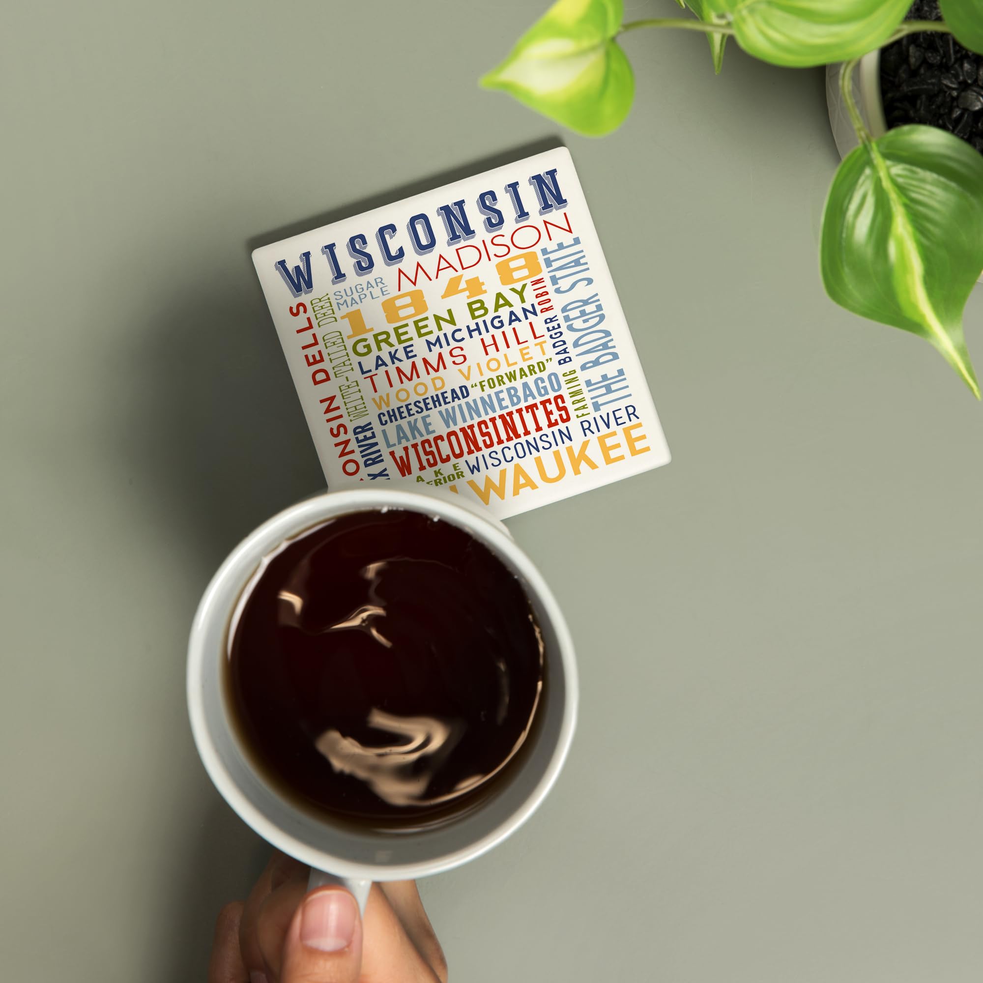 Wisconsin Dells, Wisconsin, Typography (Absorbent Ceramic Coaster, Single, Cork Back, Kitchen Table Decor)