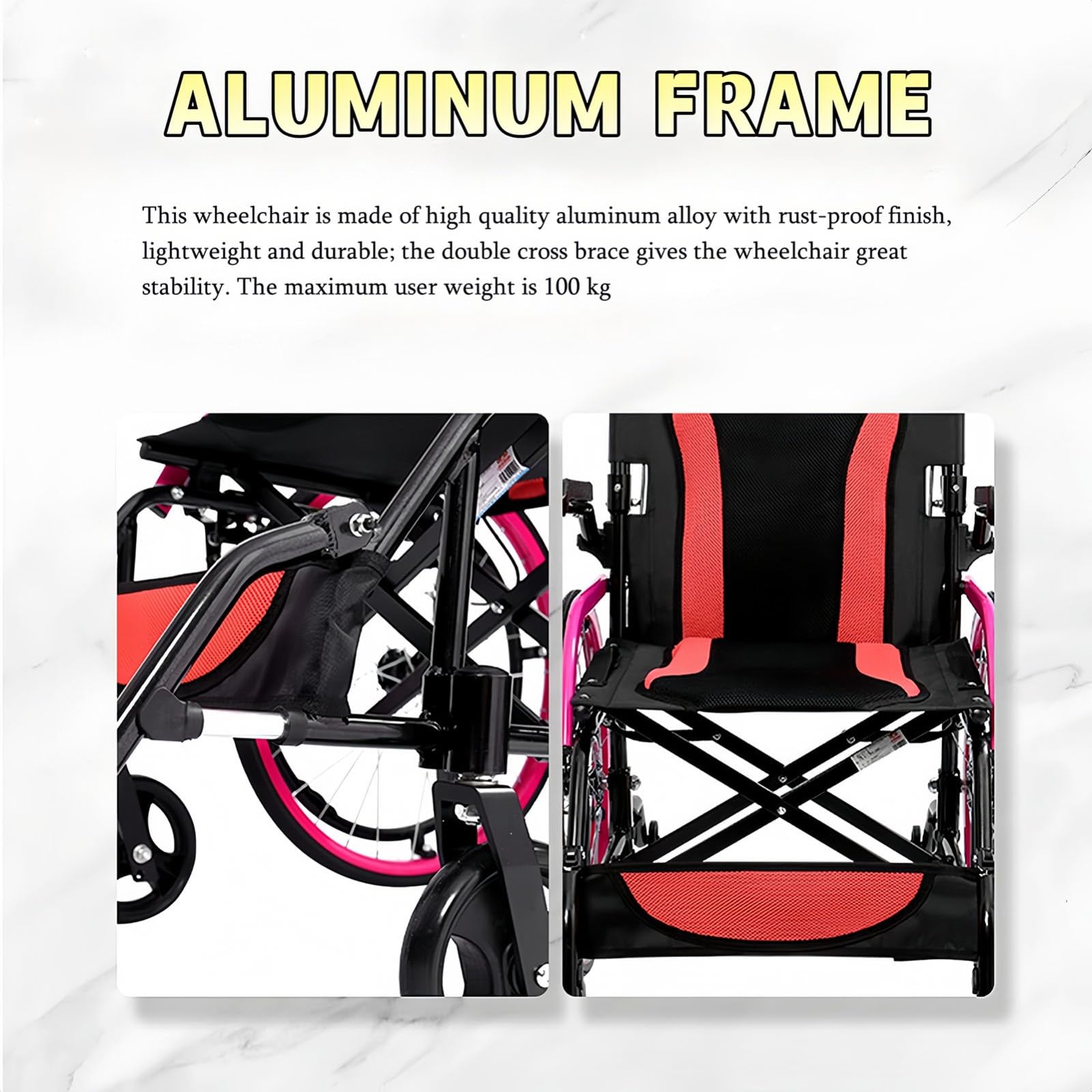 Silla de Ruedas Silla de Ruedas Activa de Aluminio Ligera y Plegable, Silla de Ruedas de Viaje Ultraligera, reposabrazos giratorios, 11 kg, para el hogar y de Viaje A