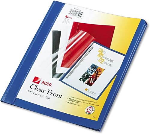 ACCO 26102 Cubierta de vinilo para informe, clip de punta, carta, capacidad de 12 pulgada, cubierta transparenteparte trasera azul