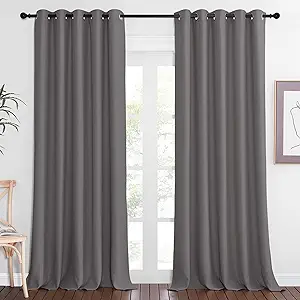 NICETOWN Blackout Gray Curtain 102 inch Length, Grommet Extra Long Thermal Curtain Room Darkening Sound Reducing Window Drape for Sliding Glass Door/Living Room (W66 x L102, 1 Panel)