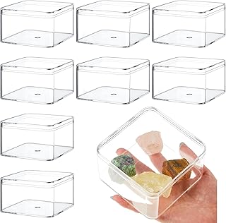 Blulu 8 Pieces Clear Acrylic Plastic Jewelry Box Mini Storage Box Mini Cube Containers with Lids for Candy Pill and Tiny Jewelry(Rectangle,3.94 x 3.94 x 2.36 Inch)