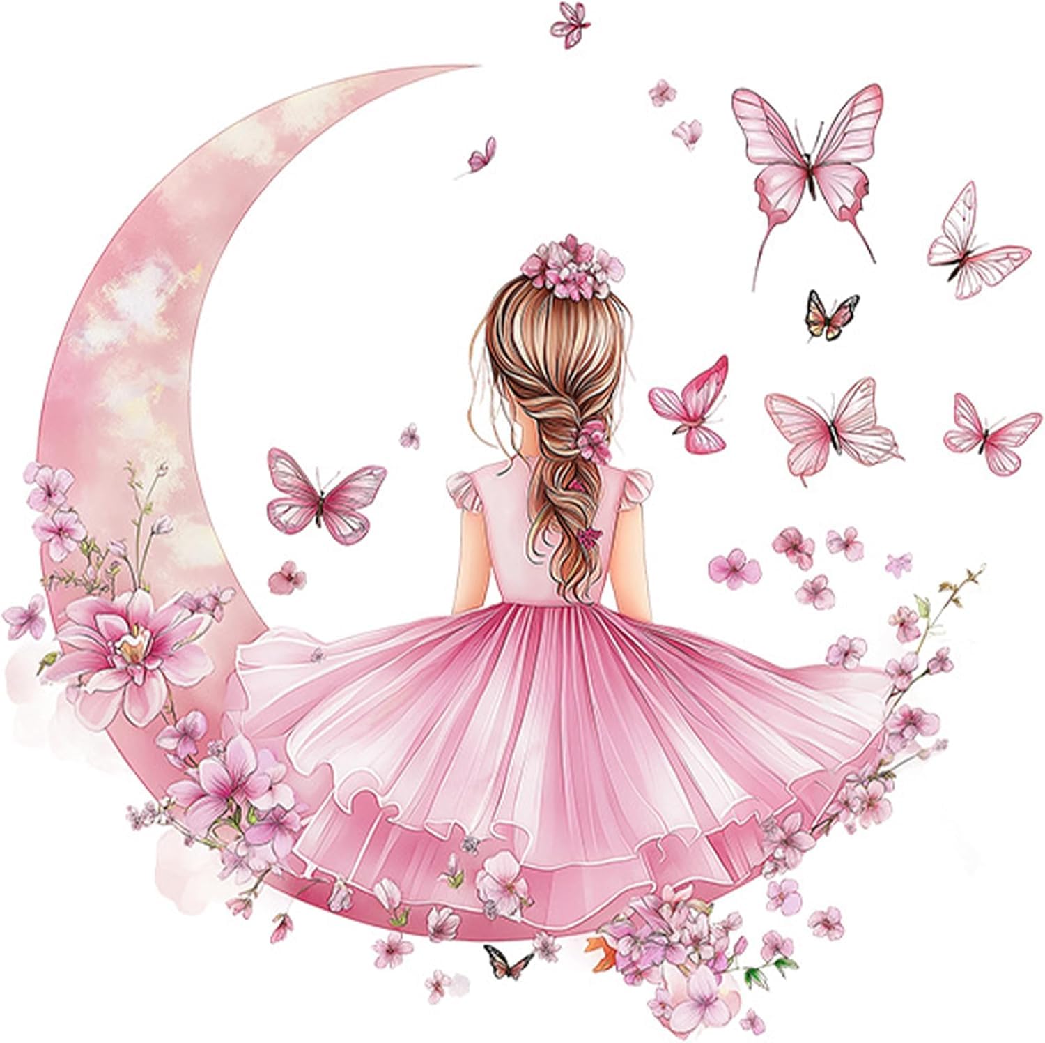 Samyosaien Girls Pink Fairy Wall Stickers For Bedroom - Floral Butterfly Wall Decals, Removable Pvc Wall Art, Easy Peel & Stick Waterproof Nursery Decor, 2-Piece Set 30X60cm