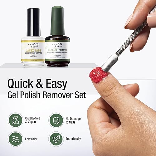 Miniatura 5 de Candy Lover Kit removedor de esmalte de uñas de gel, cinta de látex líquido y removedor de esmalte de gel con empujador de cutículas y lima de uñas,