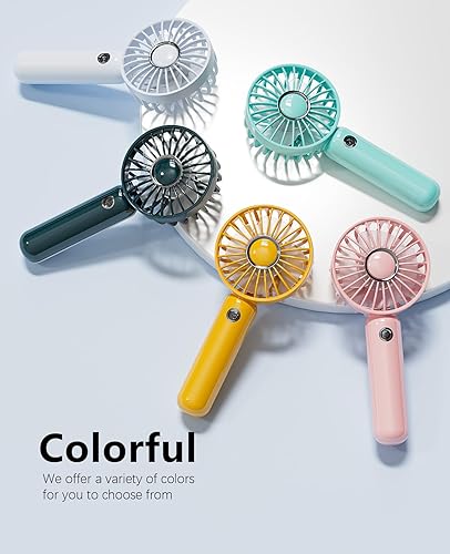 Vista 6 de Mini ventilador portátil de mano, pequeño ventilador personal con pilas, ventilador de pestañas, silencioso USB, recargable, 3 velocidades, Azul