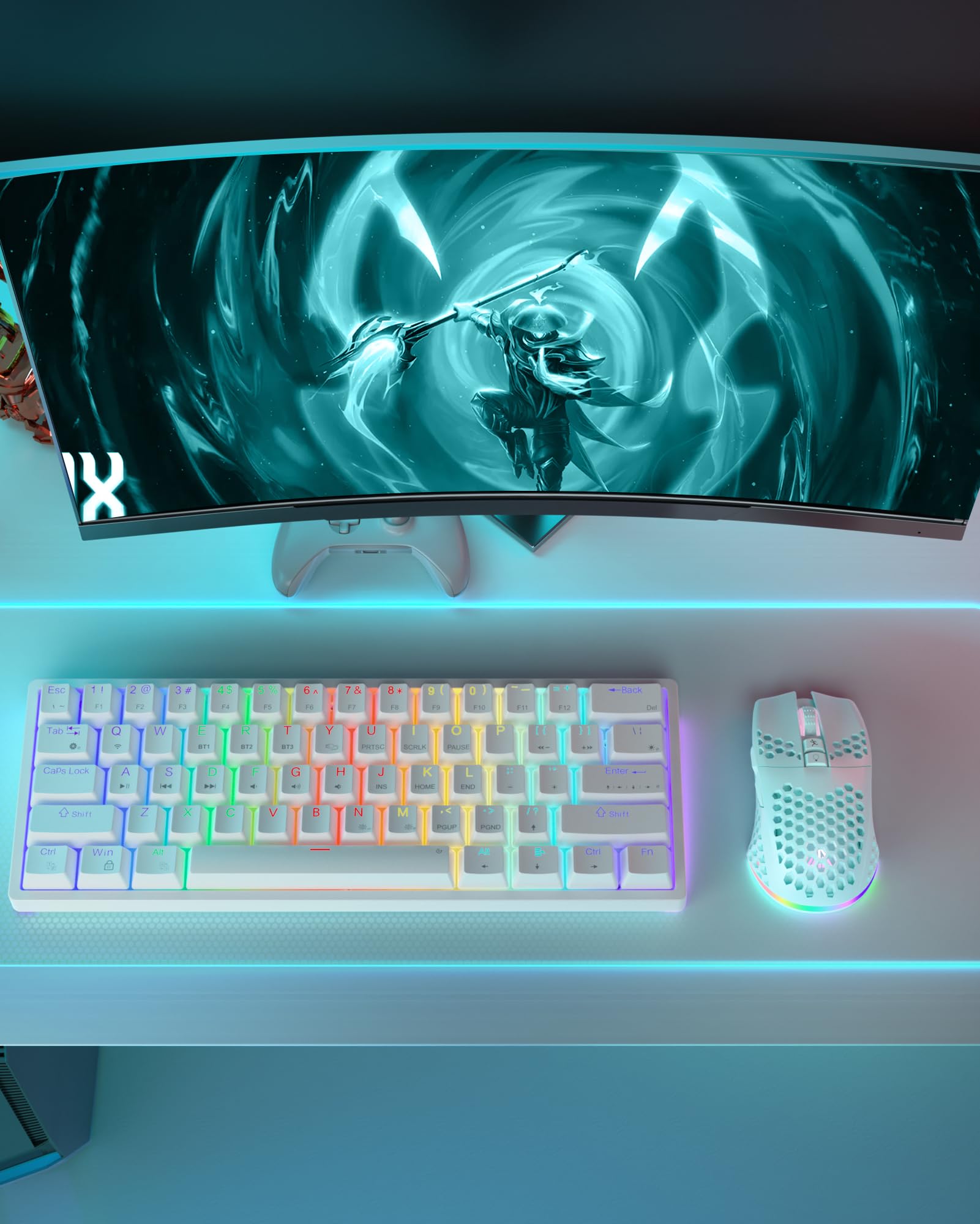 SOLAKAKA SM600 Honeycomb Shell - Ratón inalámbrico para Videojuegos, 8000 dpi Tri-Modos, BT5.1/2.4G, inalámbrico/Tipo C, con 2 Botones Laterales, Macro programable y luz RGB para PC/Mac/portátil,