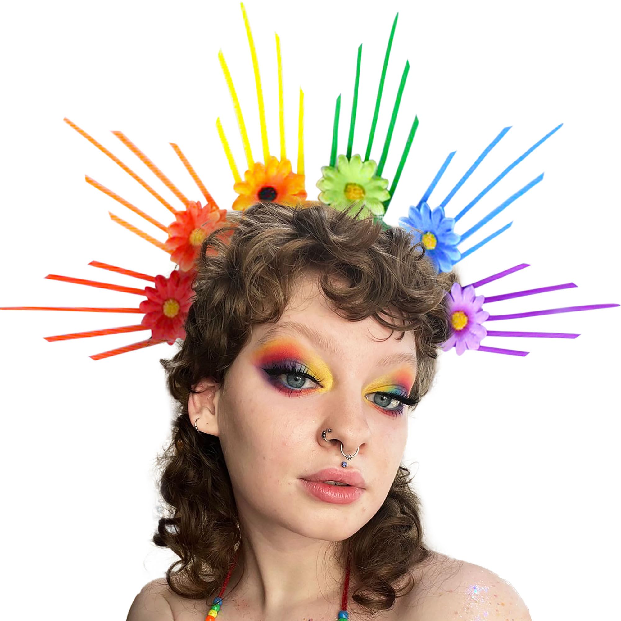 JeVenis diademas halo crown diademas rainbow pride accesorios orgullo arco iris diademas orgullo trajes de orgullo para mujeres pride hairpiece