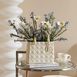 Flower Plastic Vases Small Bouquet Bud Home Decor Living Room Modern Square Unique Entryway Coffee Table Wedding (White,11 * 7.8in)