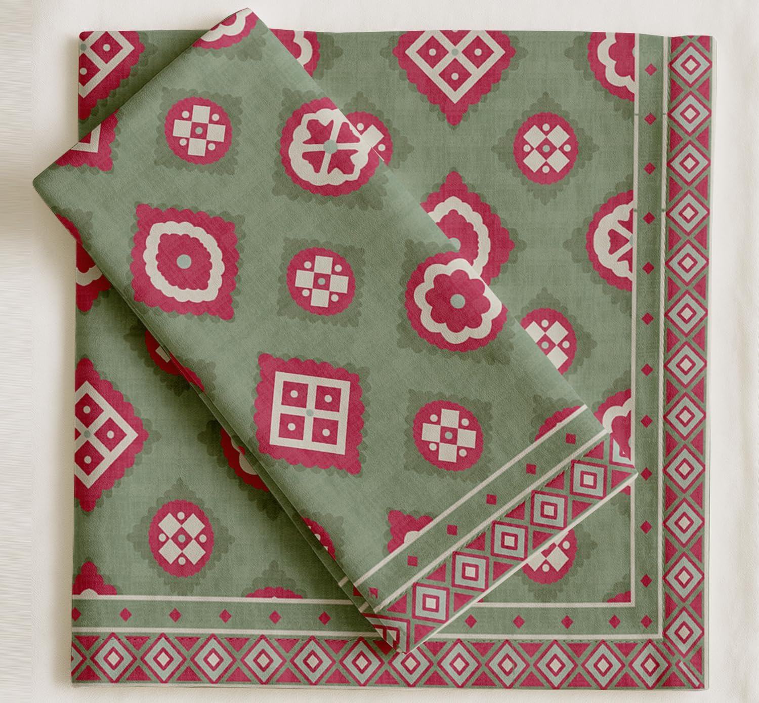 Designer Cotton Twill Napkins - Set of 12, 20-Inch, Geometric Design, Durable & Absorbent Cloth Napkins for Dining, Parties, and Home Decor - Machine Washable