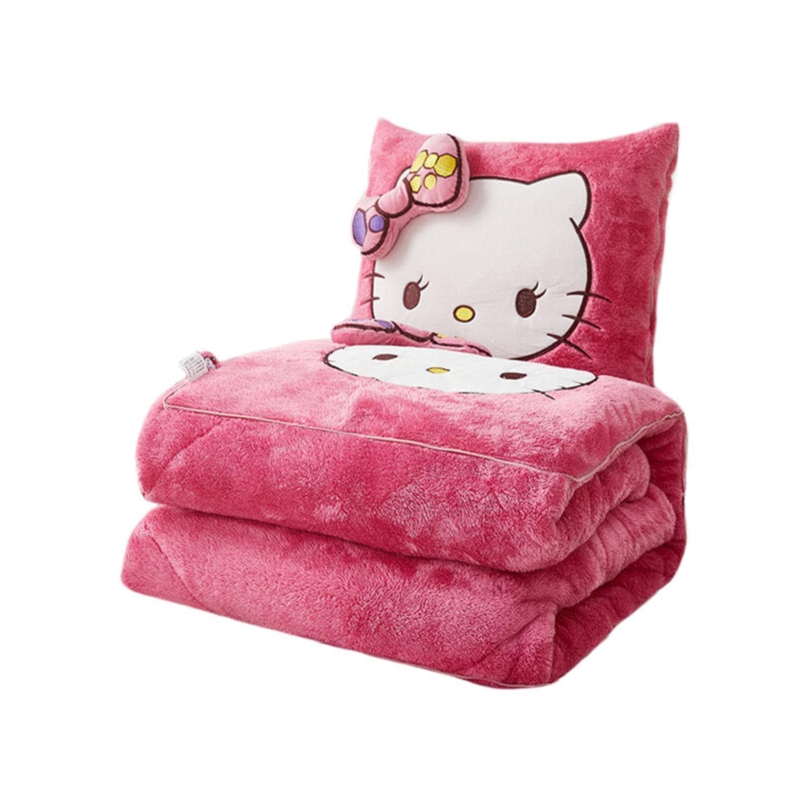 Blankets with Pillow 2 In 1𝒉𝒆𝒍𝒍𝒐 𝒌𝒊𝒕𝒕𝒚𝒔 for Adults and Kids, hello k-itty Soft Nap Quilt Air Conditioning Blanket with Plush Pillow, Office Blanket Gifts for Friends Famliy105 * 145cm(C)