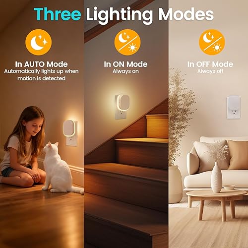 Miniatura 4 de Paquete de 2 luces nocturnas retroiluminadas que se enchufan a la pared, sensor de movimiento y sensor de atardecer a amanecer, blanco suave con
