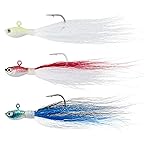 Dr.Fish 3 Pack Bucktail Jig Saltwater Fishing Jig Buck Tail Hair Lure Surf Fishing Bass/Striper/Mackerel/Halibut/Flouder Lure 1/2oz