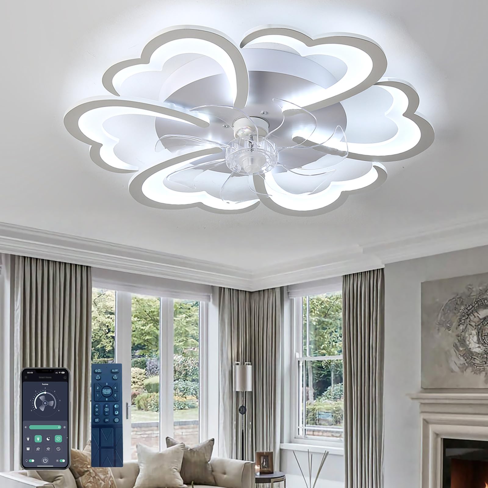 Ventilateur de plafond silencieux moderne pour chambre avec lumière LED et télécommande sans fil