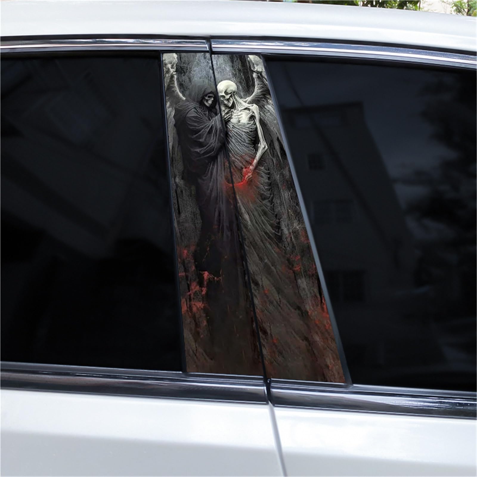 2pcs Grim Reaper Sticker Car B-Pillar Sticker DIY Vinyl Waterproof Car Door Pillar Sticker Suitable for Most Car Center Pillars