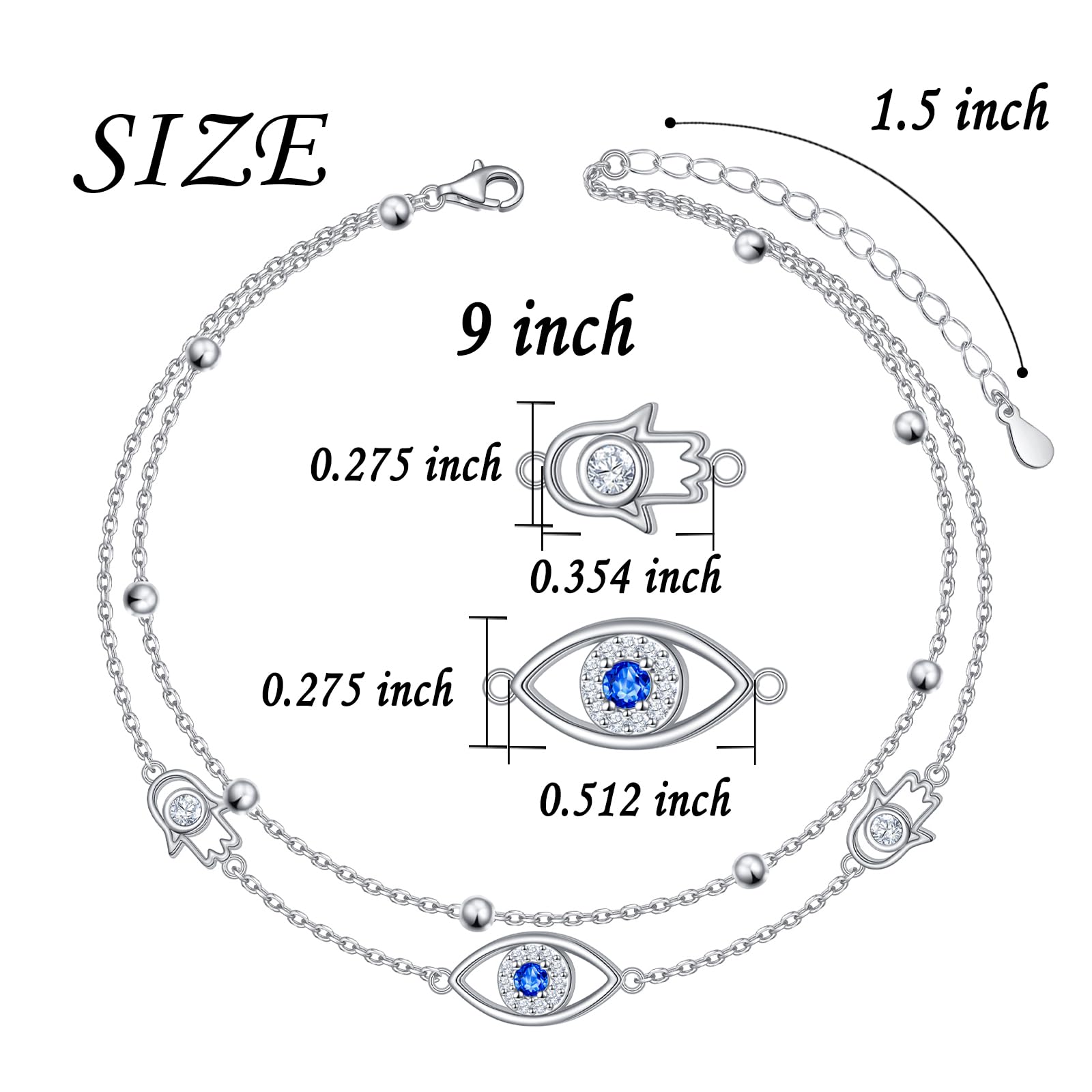 Tobilleras ajustables de plata de ley 925 contra el mal de ojo para mujer, doble capa, cadena de pie de playa, regalos de joyería