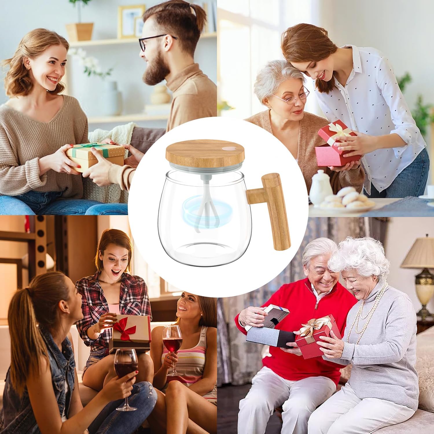 Automatic Stirring Mug, Glass Self Stirring Cup with Detachable Stirring Rod - 13.5oz Electric Mixer Cup for Coffee, Tea & Protein Shakes, Ideal Gift for Home/Office/Travel Use