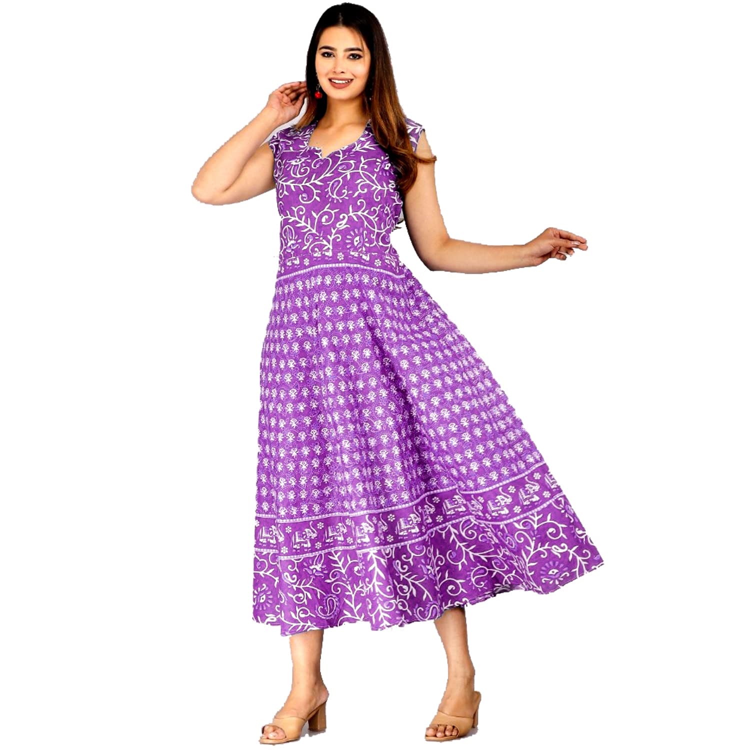 DADUDAYAL Export Women's Cotton Jaipuri Print Long Midi Maxi Dress-picture-37