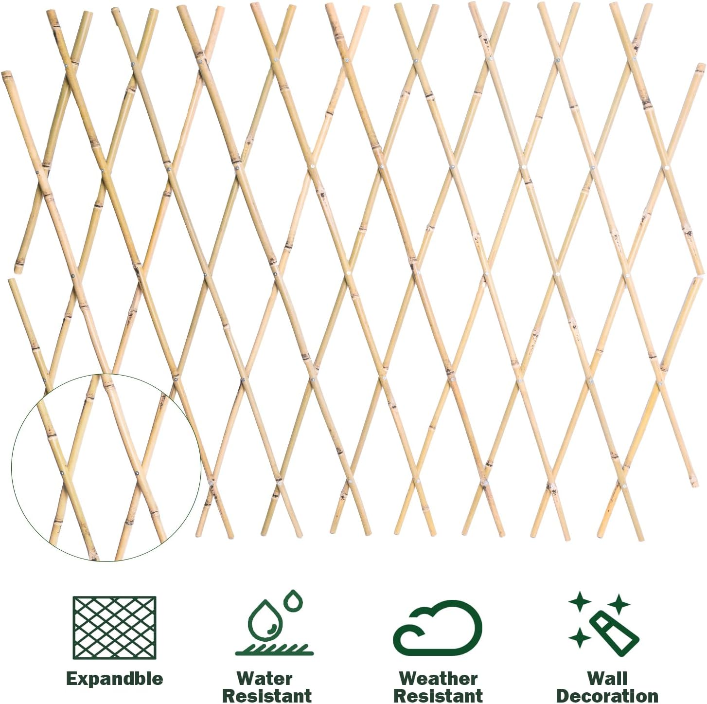 Jollybower 2 Pcs 48x72 Inch Expandable Bamboo Trellis, Garden Lattice Fence, Expandable Fence for Climbing Plants, Vines & Ivy,Pet & Dog Barrier