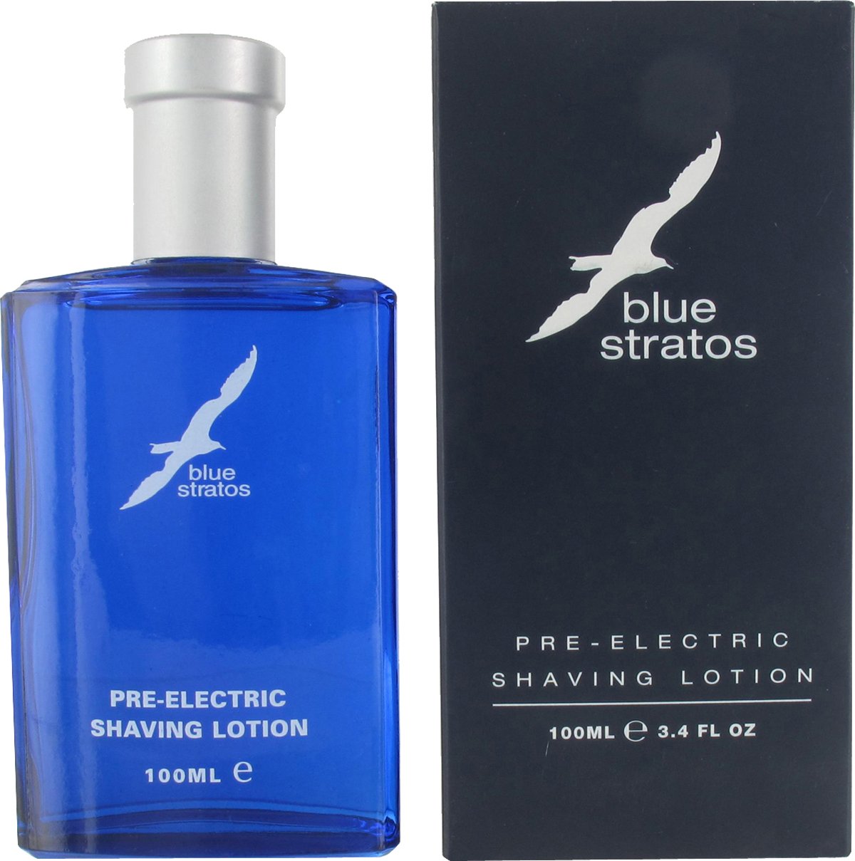 Blue Stratos Lot de 6 lotions de rasage pré-électriques, bleu original pour homme, soulève la barbe et réduit les irritations, effet rafraîchissant, parfum classique de bois de cèdre, vanille et musc