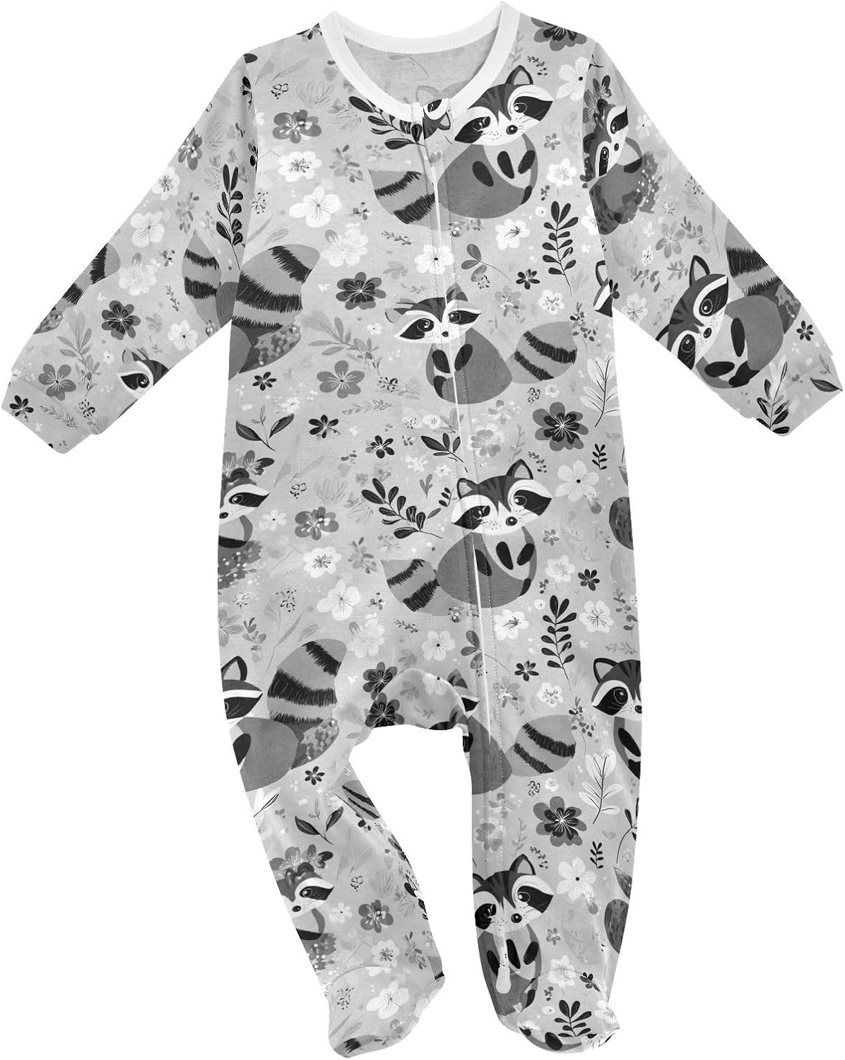SHJI Cute Raccoons Baby One-Piece Footies Long Sleeve Rompers Pajamas Zip Front Pjs for Boys Girls kids 18M