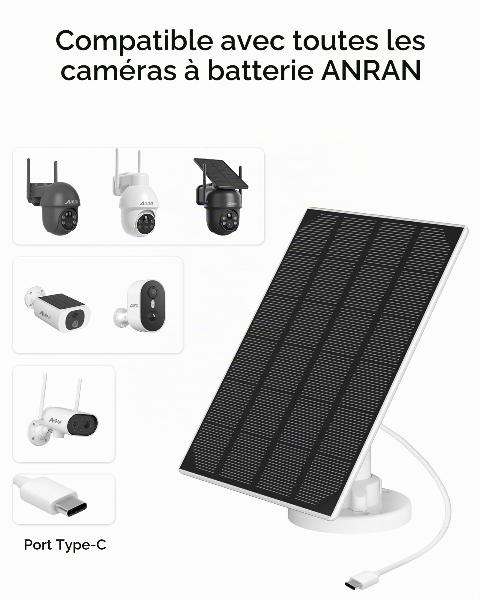ANRAN Panneau Solaire 3W Batterie pour caméras de Surveillance