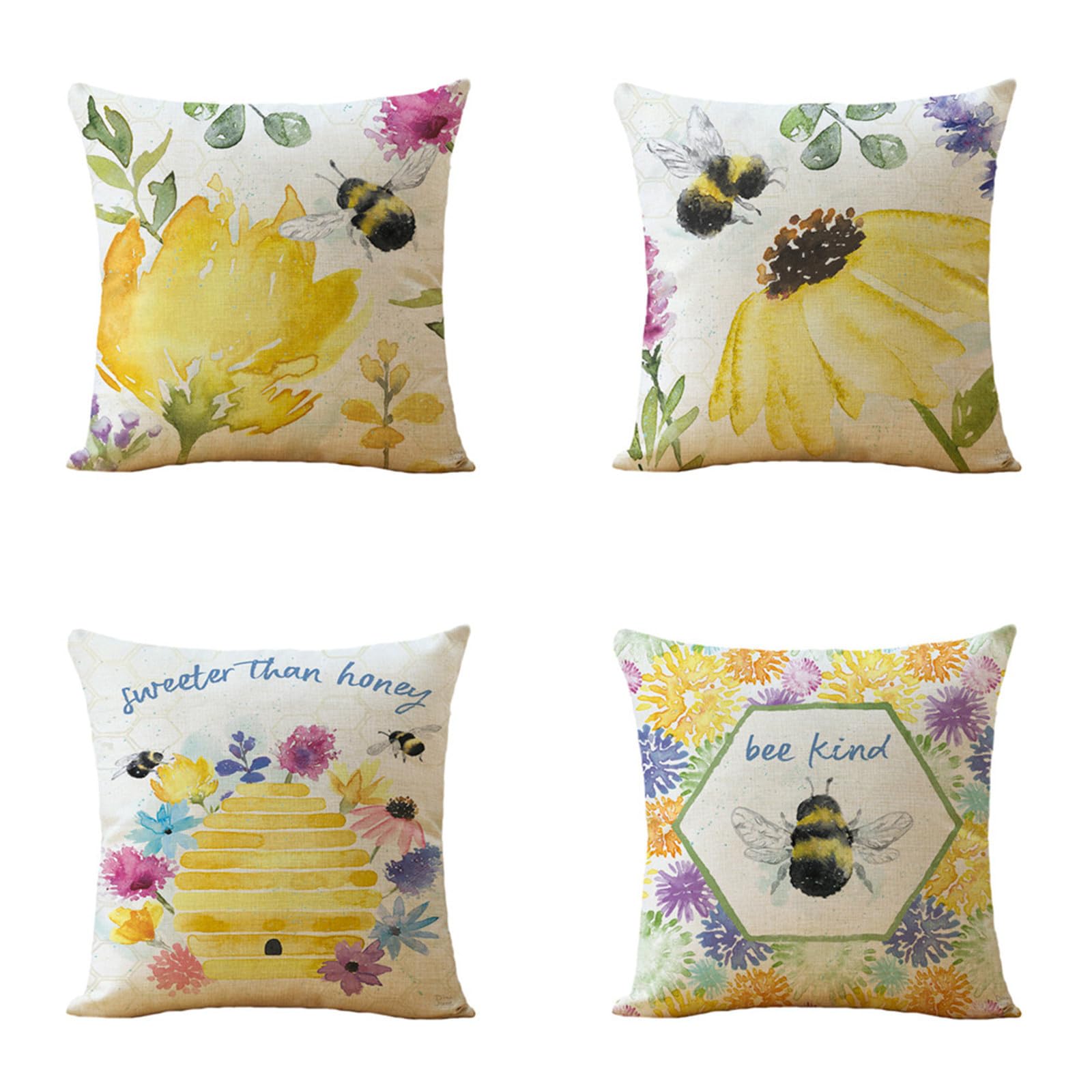 Housse coussin 50x50 lot de 4 en lin avec motifs animaux double face