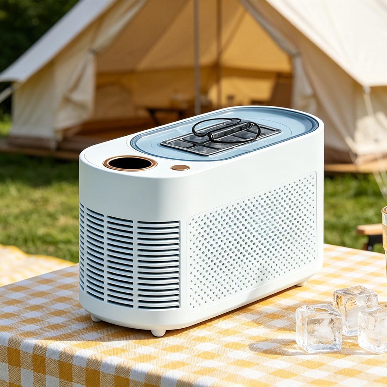 Mini Macchina per Il Ghiaccio per Feste, Produce cubetti di Ghiaccio in 10-15 Minuti, Genera 10 cubetti per Ciclo e Funziona con Doppia Alimentazione CA e 12V. Light-Blue