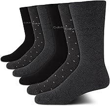 Calvin Klein Mens Dress Socks - 6 Pairs Soft Cotton Blend Crew Socks for Men - Classic Comfort Stay Up Cuff Mixed Pattern