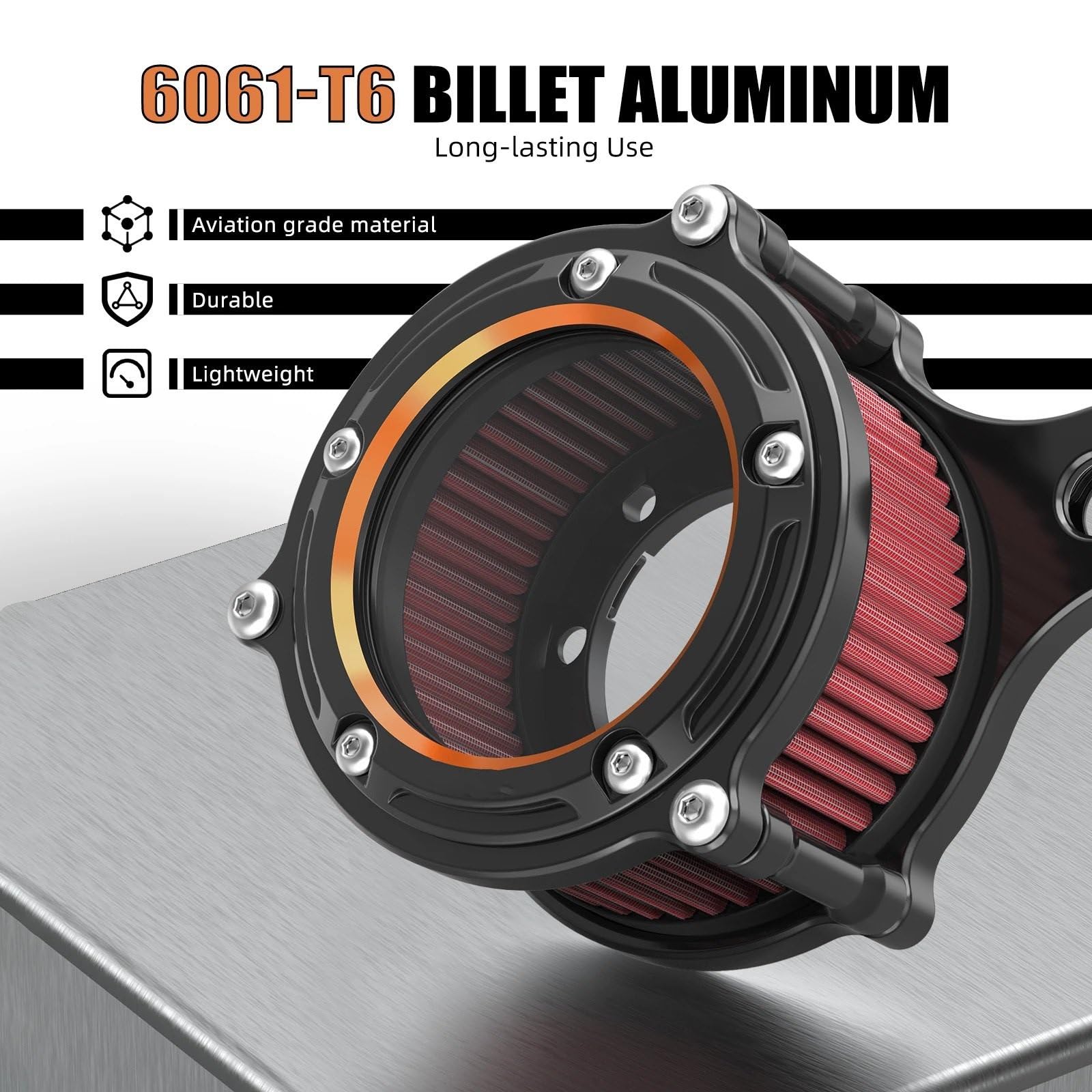 Zestaw filtra powietrza motocykl Pasuje do Harley Sportster 883 Low XL883L 2007-2010 filtr wlotowy filtra powietrza(Orange)
