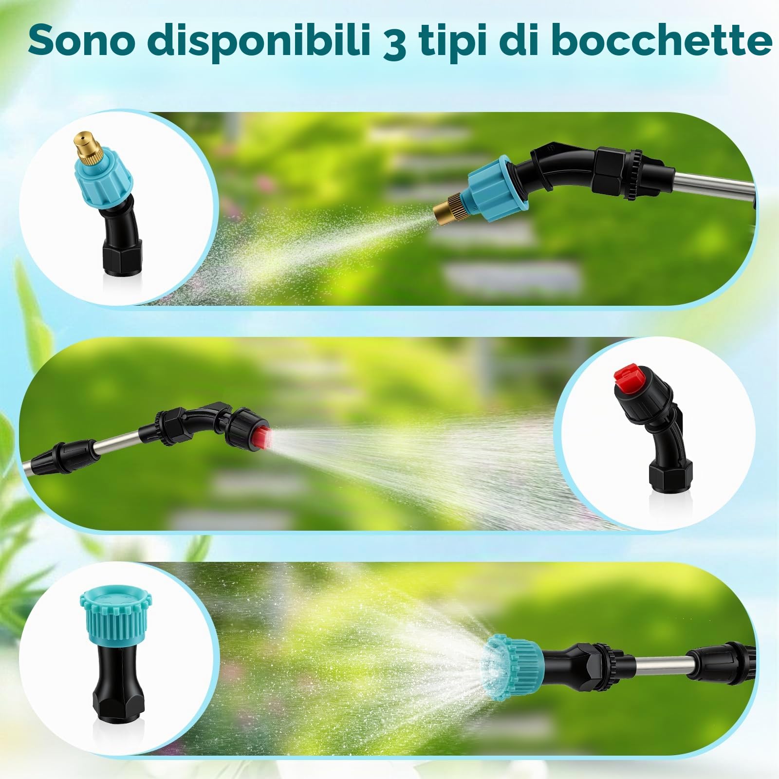 Pompa Irroratrice a Batteria 9L, Spruzzatore Elettrico, Motore Rame 1500mAh 200min, 3 Ugelli + Lancia 80cm, Ricarica USB-C, Nebulizzatore Giardino Elettrico per Piante