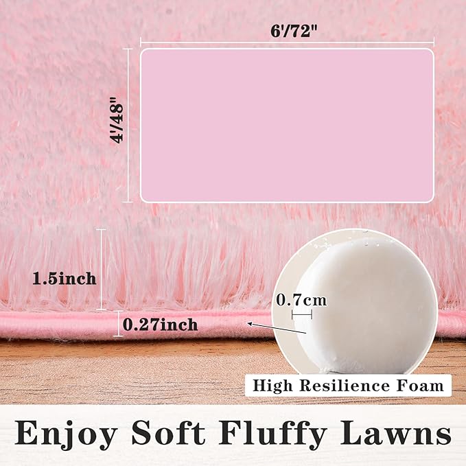 Alfombra Shag Rosa 2x3 Pies Suave para Dormitorio Sala miniatura 2