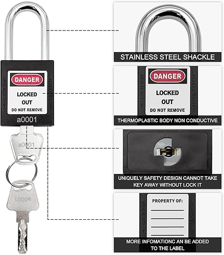 Vista 76 de SAFBY Loto - Candados seguros con 10 llaves para estaciones y dispositivos de bloqueo (amarillo, clave diferente)