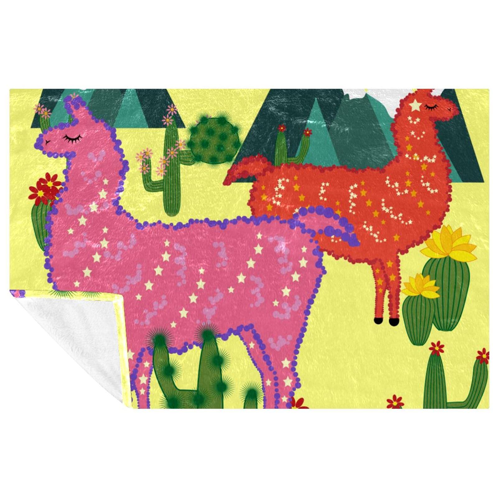 Couverture en alpaga douce et chaude aux motifs originaux de lama et cactus 150x100 cm
