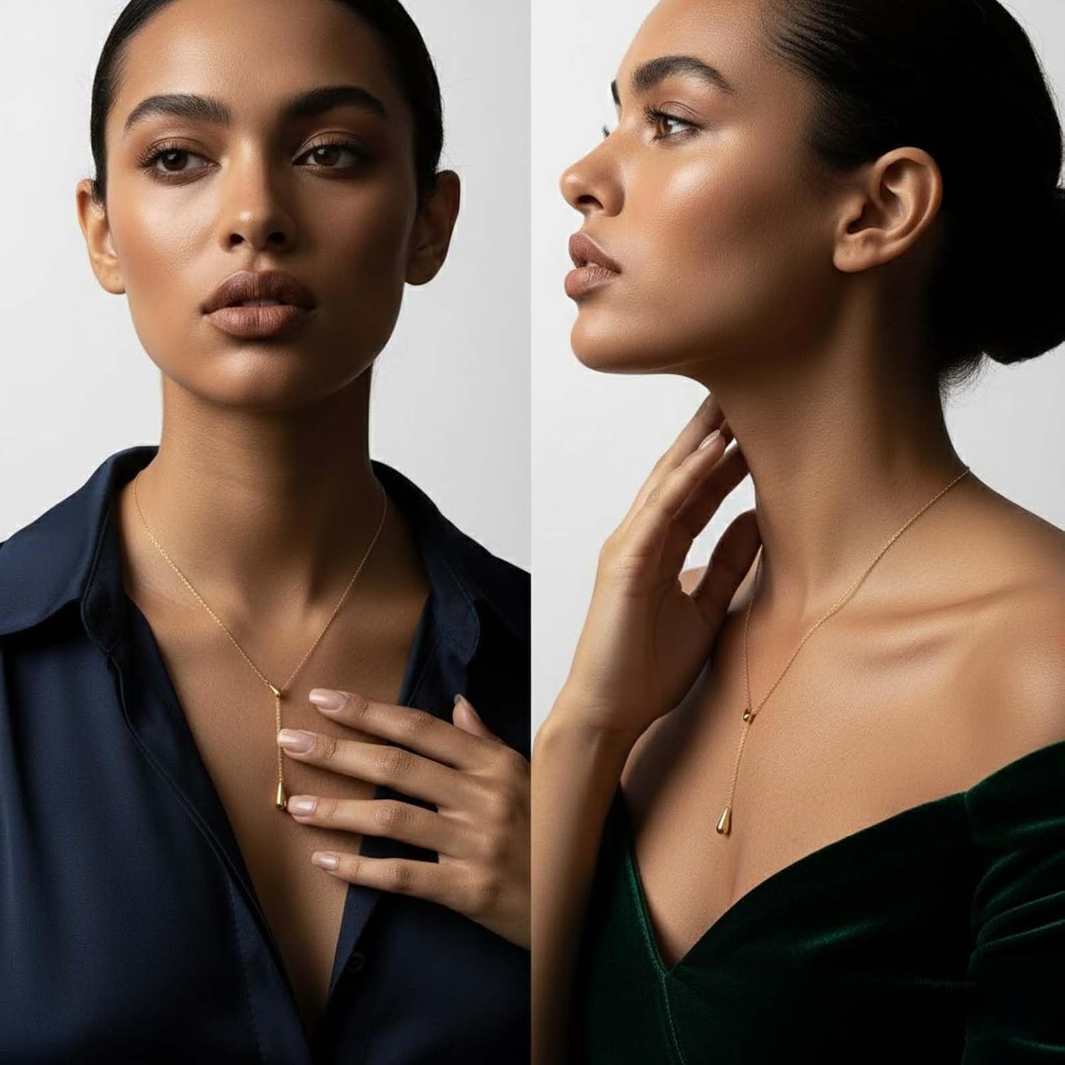 Lariat Gold Necklace for Women, Dainty Long Necklace Gold/Silver Plated Y-Shaped Pendant Necklace, Trendy Drop Necklaces Simple Gold Jewelry Gifts For Women
