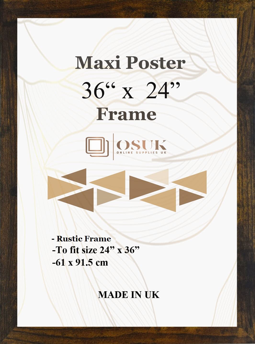 Frame Eazy Rustic Osuk Maxi Poster Frame 61 X 91.5Cm - Large Photo Frame 36 X 24 Inch - 91.5 X 61Cm Poster Frames With Clear Perspex Front & Wall Mounting Hooks - 24" X 36" Picture Frame