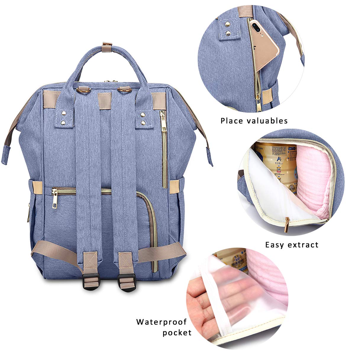 SONARIN Zaino Fasciatoio Bambino per Pannolini,Organizer Multifunzione per Zaino da Viaggio Con Sacchetto di Isolamento Termico, Impermeabile, Grande Capacità, Eegante,Ideale Regalo(Nero)