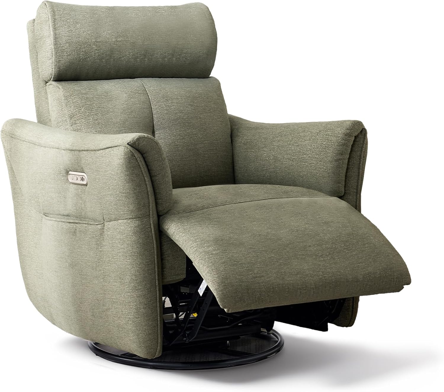 Power Rocking Chair Nursery Glider Recliner with Adjustable Headrest, Dual Motor Chenille Swivel Rocker Recliner Chair with USB Port and Storage Bags, FSC, CertiPUR-US® Certified, Green