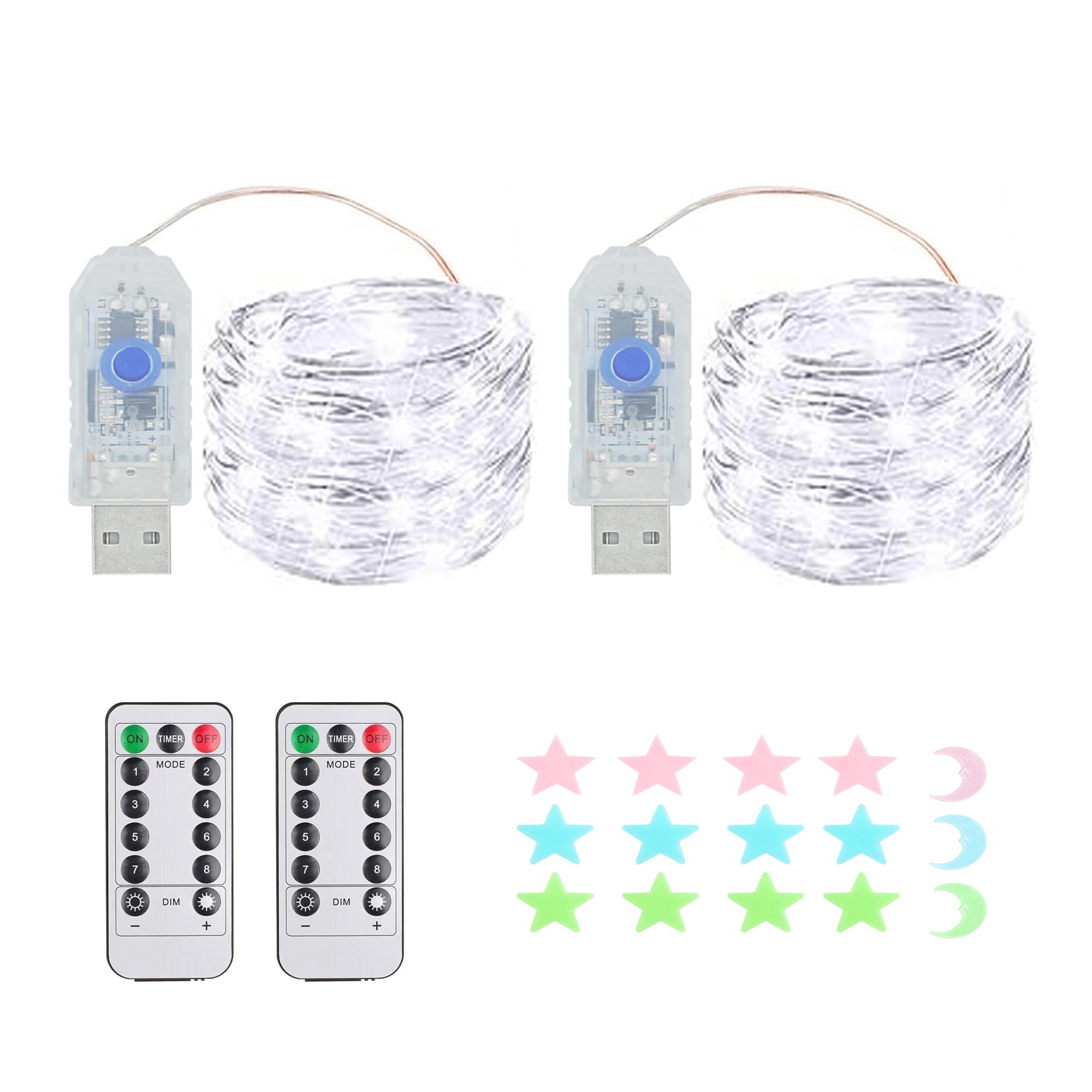 2 Stück LED Lichterkette, 100LED 10M / 34Ft 8 Modi USB lichterkette außen/innen Wasserdichte mit Fernbedienung für Schlafzimmer, Hof, Hochzeit, Weihnachten, DIY etc (weiß)